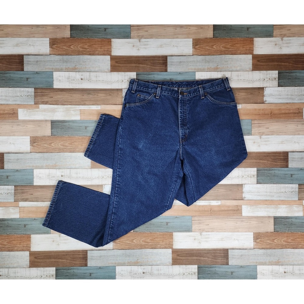 Dickies Mens Flannel Lined Blue Denim Jeans Straight Leg W38 L32 Plaid Lined